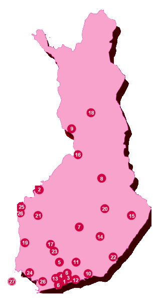 kartta Vị trí các trường ĐH Ứng dụng tại Finland